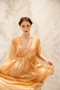 Vestito da sera trasparente dorato kimono manica lunga