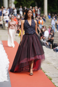 Gonna principessa tulle rosa nero gilet corto aderente
