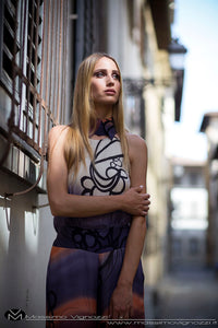 Fantasia colorata viola arancione bianco nero colletto camicia rimovibile